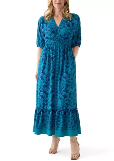Women's V-Neck Paisley Print Chiffon Maxi Dress