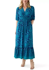 Women's V-Neck Paisley Print Chiffon Maxi Dress
