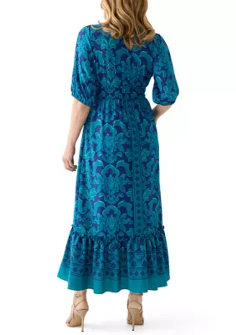 Women's V-Neck Paisley Print Chiffon Maxi Dress