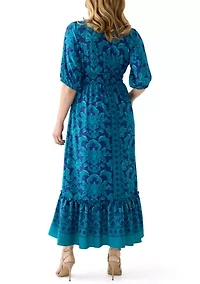 Women's V-Neck Paisley Print Chiffon Maxi Dress