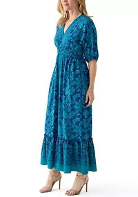 Women's V-Neck Paisley Print Chiffon Maxi Dress