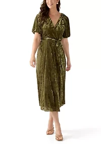 Women's Short Sleeve V-Neck Burnout Fit and Flare Dress