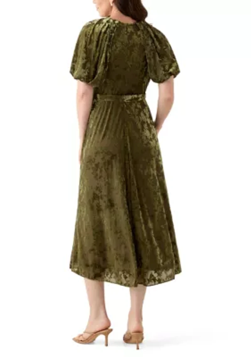 Women's Short Sleeve V-Neck Burnout Fit and Flare Dress