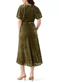 Women's Short Sleeve V-Neck Burnout Fit and Flare Dress