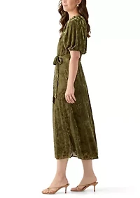 Women's Short Sleeve V-Neck Burnout Fit and Flare Dress