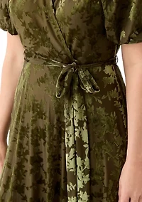 Women's Short Sleeve V-Neck Burnout Fit and Flare Dress