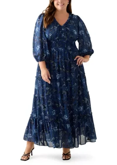 Plus Floral Print Chiffon Maxi Dress