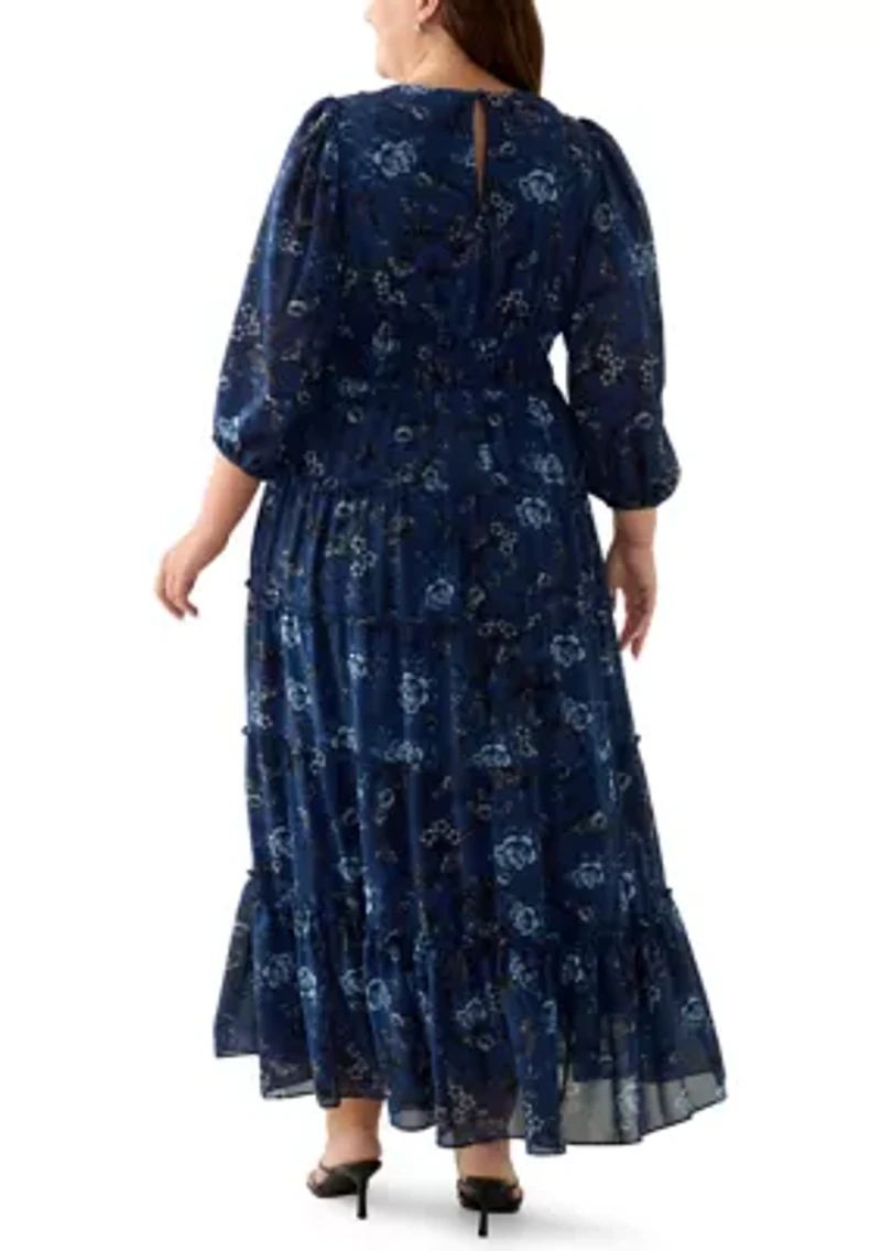 Plus Floral Print Chiffon Maxi Dress