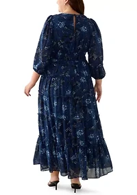 Plus Floral Print Chiffon Maxi Dress