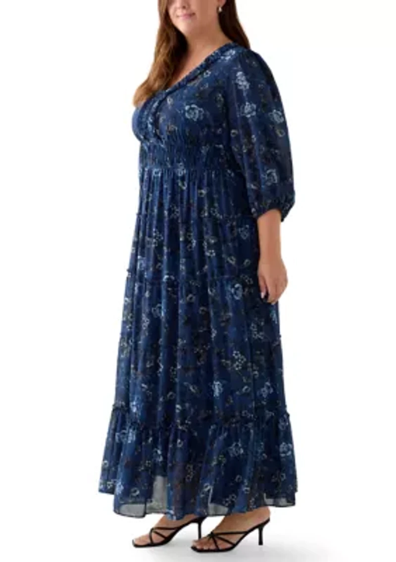Plus Floral Print Chiffon Maxi Dress