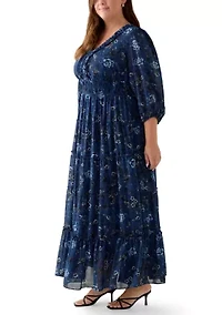 Plus Floral Print Chiffon Maxi Dress