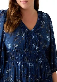 Plus Floral Print Chiffon Maxi Dress