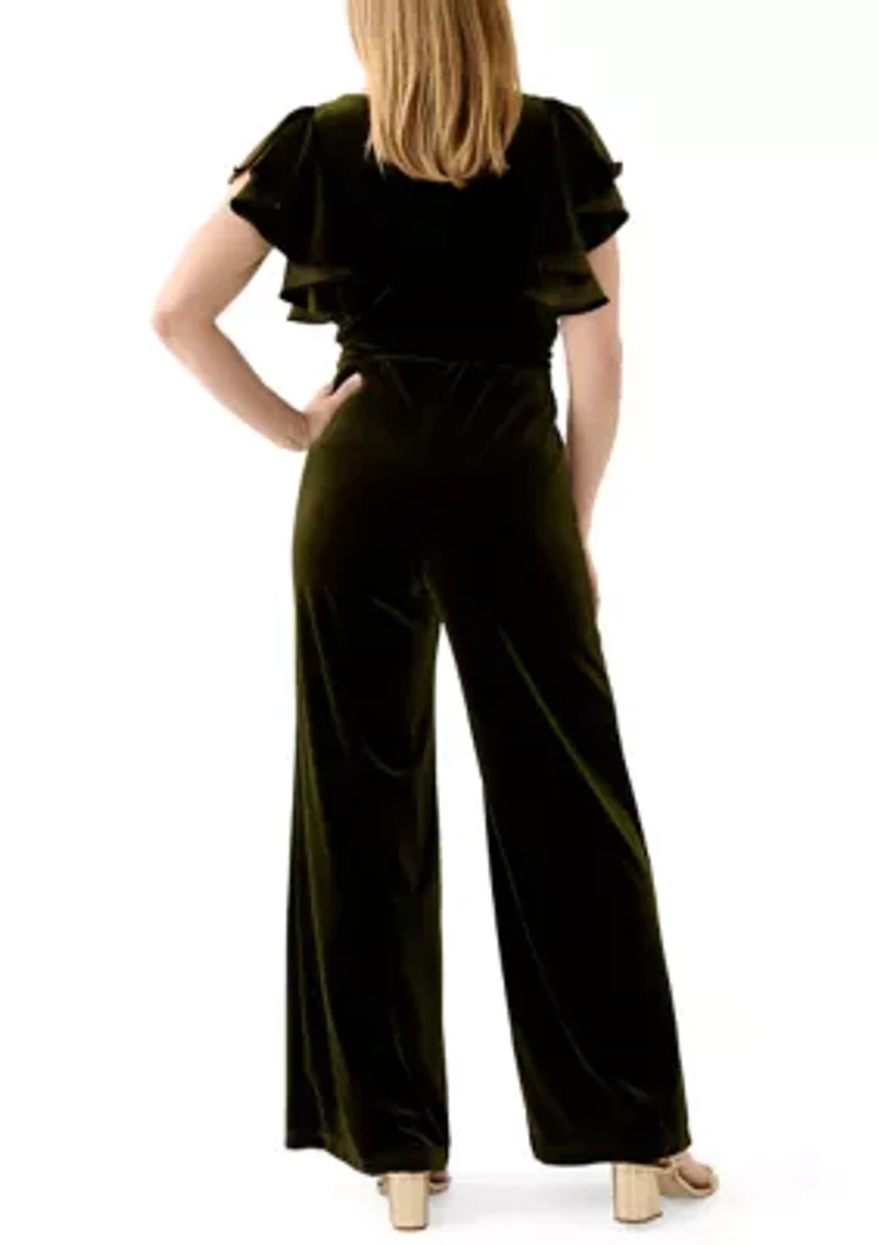 Women's Short Sleeve Cowl Neck Velvet Jumpsuit