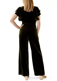 Women's Short Sleeve Cowl Neck Velvet Jumpsuit