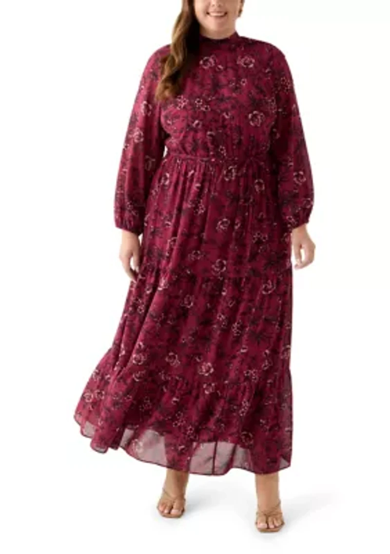 Plus Floral Print Chiffon Maxi Dress