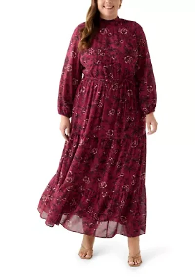 Plus Floral Print Chiffon Maxi Dress