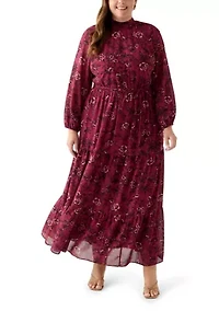 Plus Floral Print Chiffon Maxi Dress