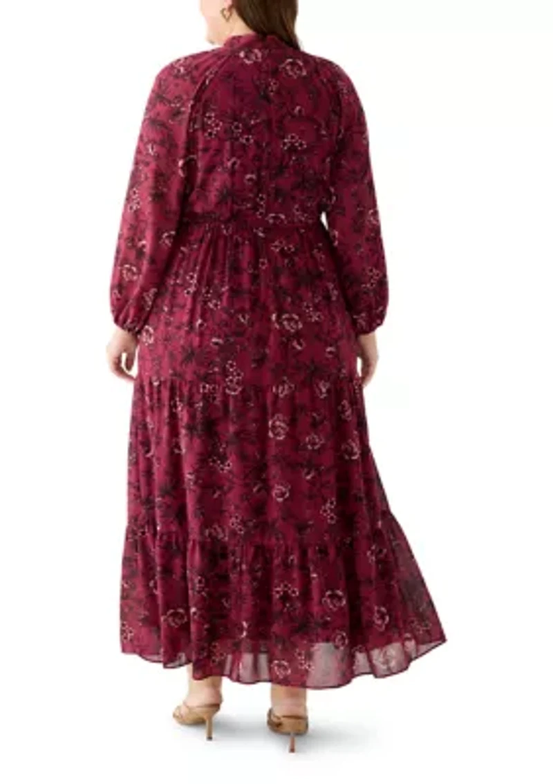 Plus Floral Print Chiffon Maxi Dress