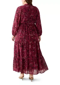 Plus Floral Print Chiffon Maxi Dress