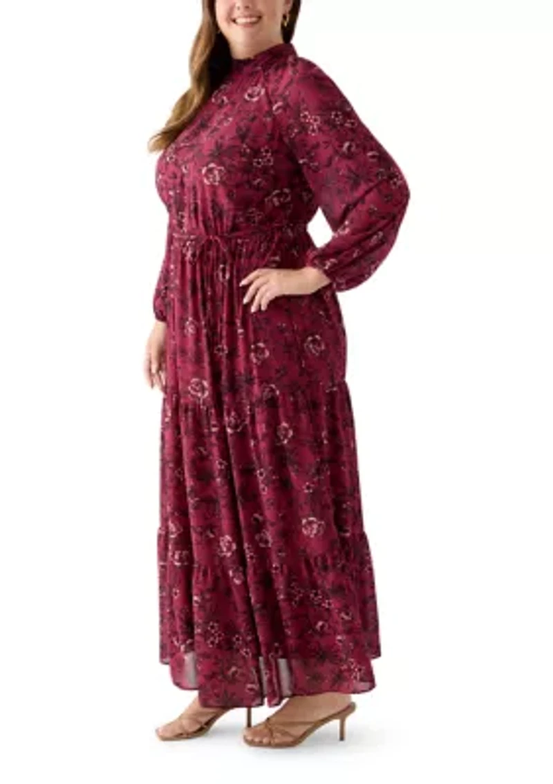 Plus Floral Print Chiffon Maxi Dress