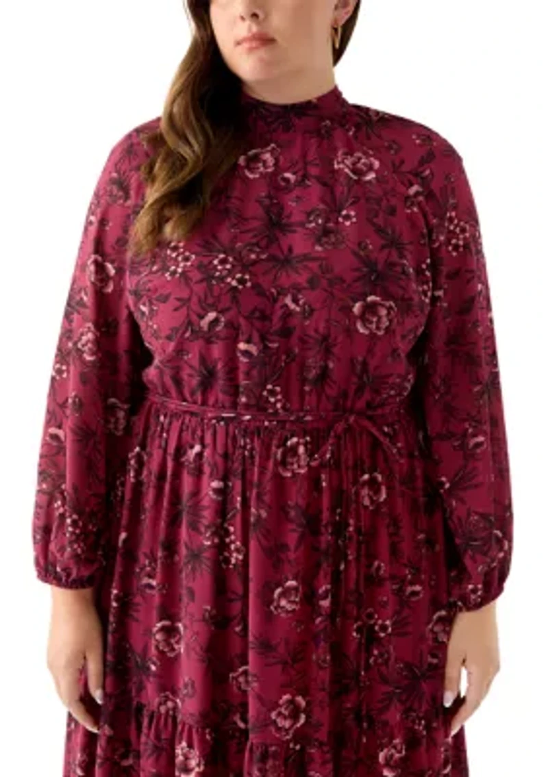 Plus Floral Print Chiffon Maxi Dress