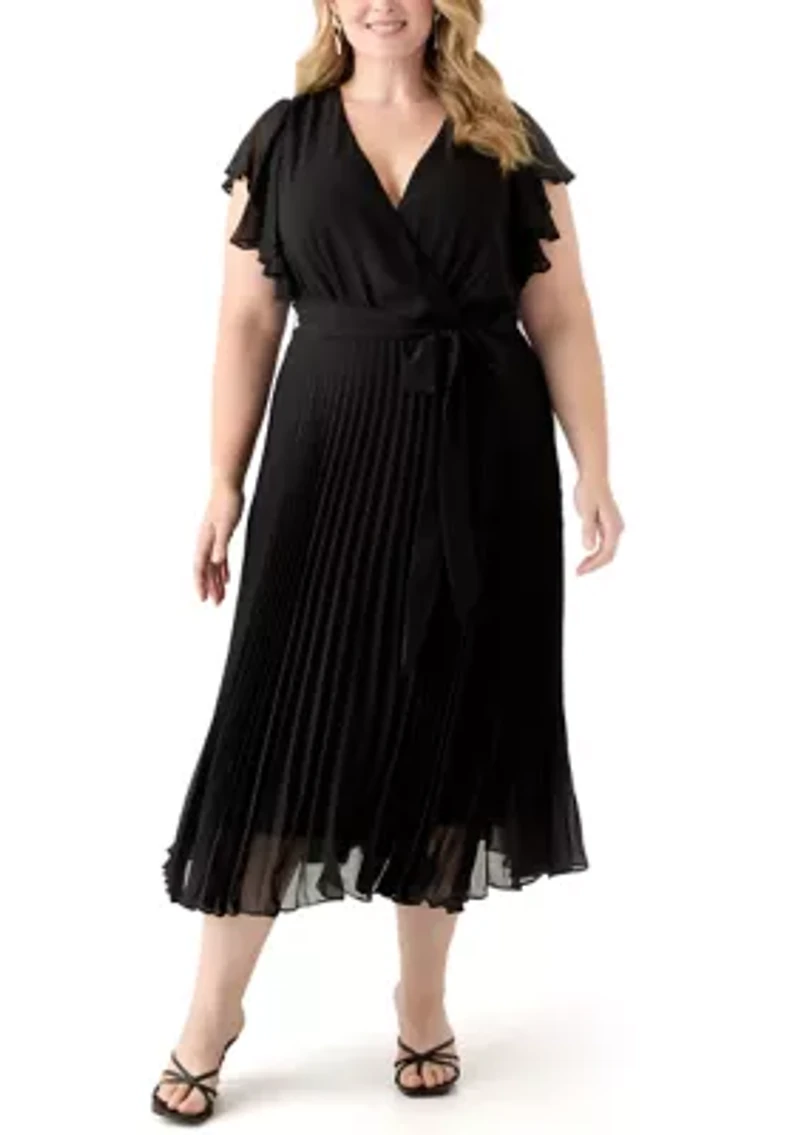 Plus Solid Chiffon A-Line Dress