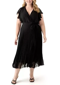 Plus Solid Chiffon A-Line Dress