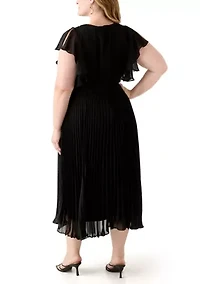 Plus Solid Chiffon A-Line Dress