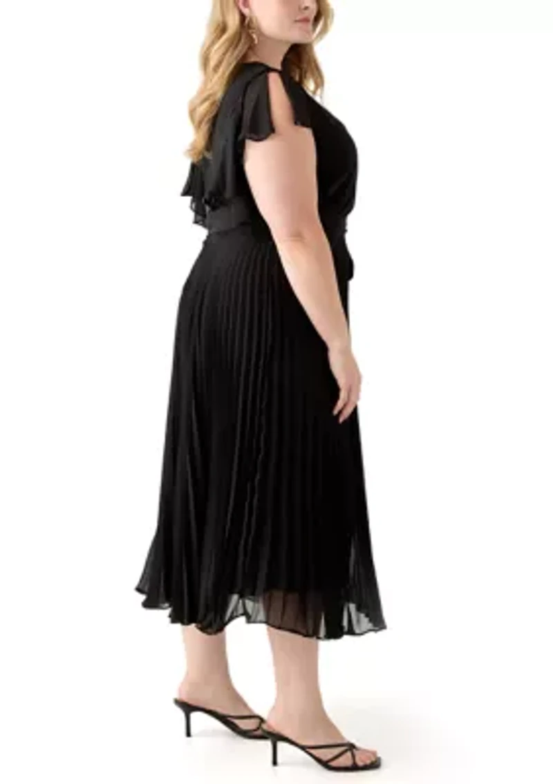 Plus Solid Chiffon A-Line Dress