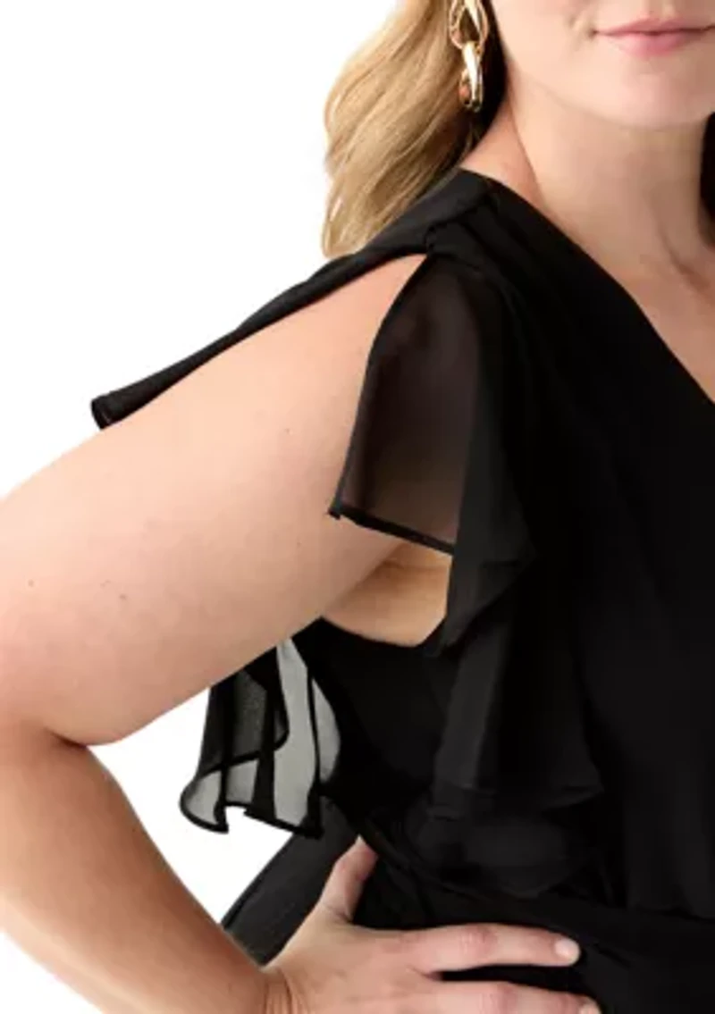 Plus Solid Chiffon A-Line Dress