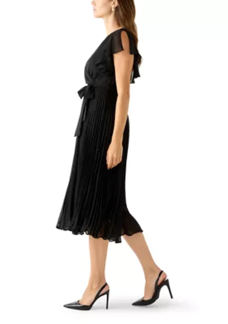 Women's Flutter Sleeve Chiffon Midi Dress
