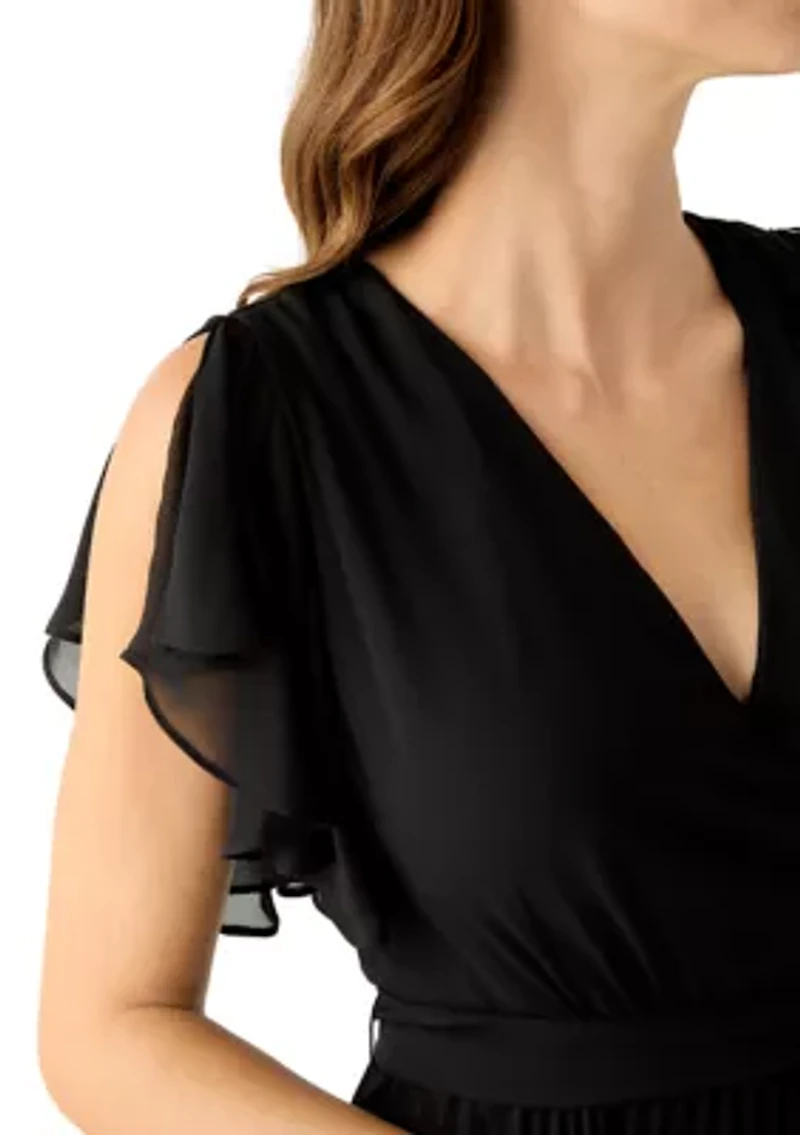 Women's Flutter Sleeve Chiffon Midi Dress