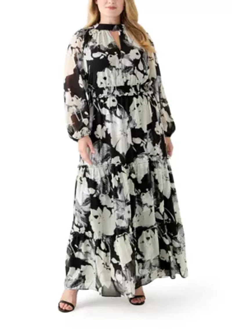 Women's Long Sleeve Mock Neck Floral Print Maxi Dress