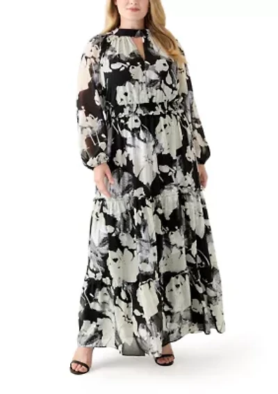 Women's Long Sleeve Mock Neck Floral Print Maxi Dress