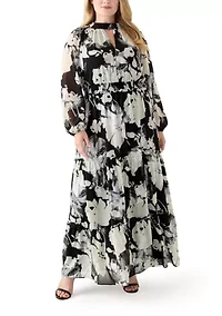 Women's Long Sleeve Mock Neck Floral Print Maxi Dress