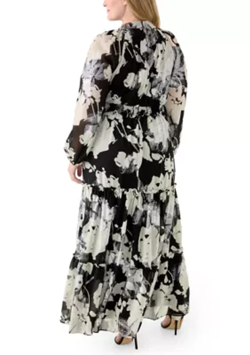 Women's Long Sleeve Mock Neck Floral Print Maxi Dress