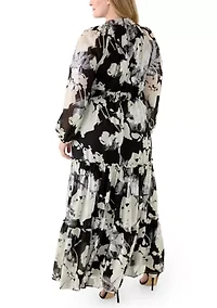 Women's Long Sleeve Mock Neck Floral Print Maxi Dress
