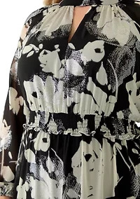 Women's Long Sleeve Mock Neck Floral Print Maxi Dress