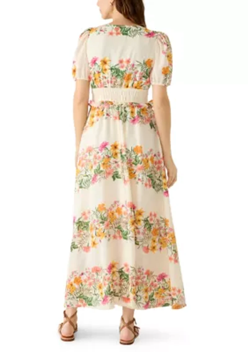 Women's Floral Placement Linen Maxi Dress