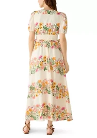 Women's Floral Placement Linen Maxi Dress