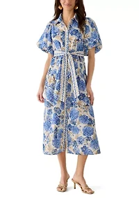Women's Floral Tie Waist Midi Shirtdress