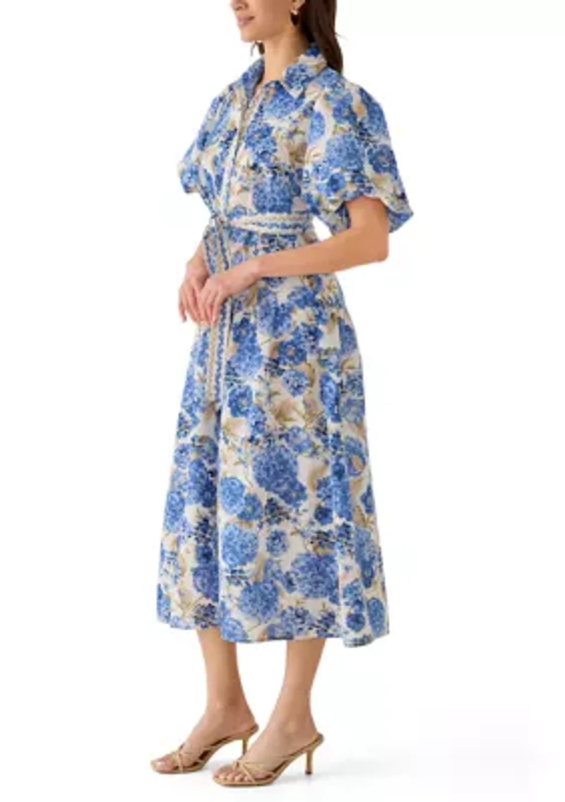 Women's Floral Tie Waist Midi Shirtdress