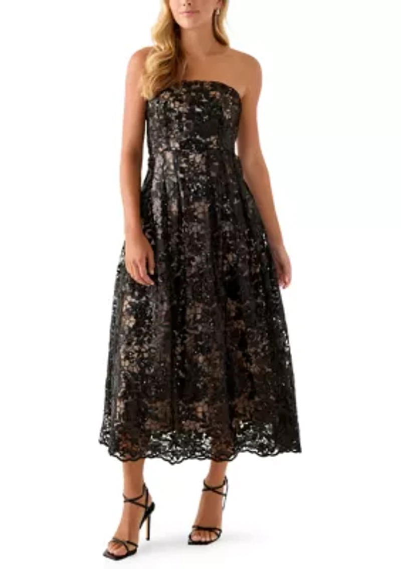 Women's Strapless Lace Fit and Flare Dress