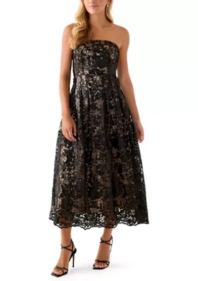 Women's Strapless Lace Fit and Flare Dress
