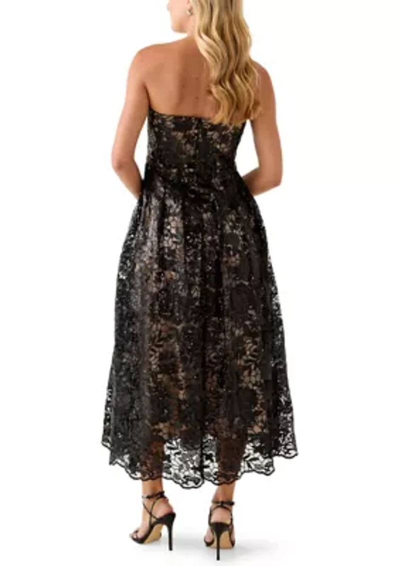 Women's Strapless Lace Fit and Flare Dress