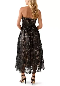 Women's Strapless Lace Fit and Flare Dress