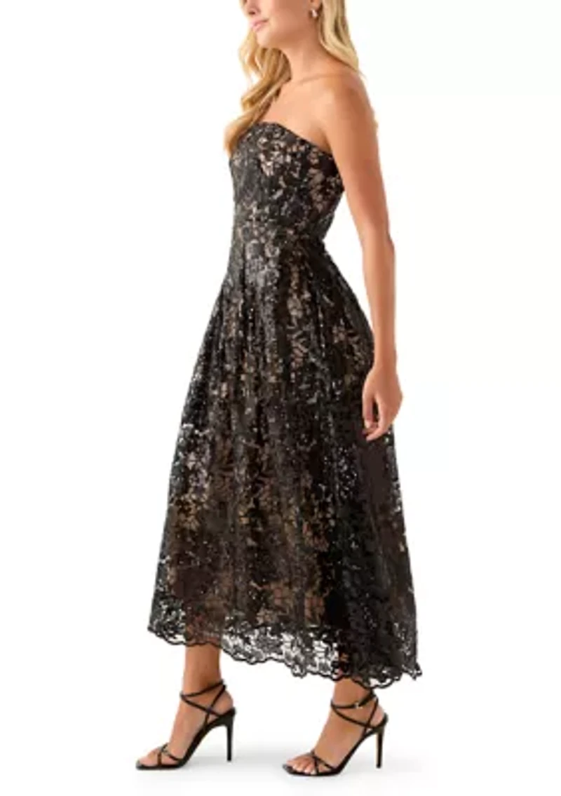 Women's Strapless Lace Fit and Flare Dress
