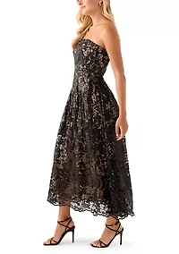 Women's Strapless Lace Fit and Flare Dress