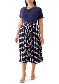 Plus Dot Print Pleated Skirt
