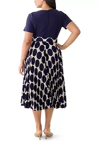 Plus Dot Print Pleated Skirt